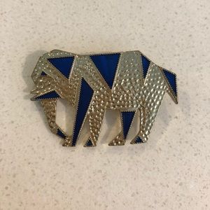 Silver and Blue Vintage Style Elephant Pin Brooch